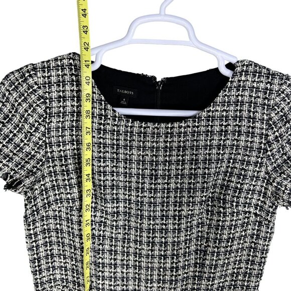 Talbots Womens 6 Tweed Black White Dress Raw Hem Houndstooth Old Money Office - Picture 16 of 16